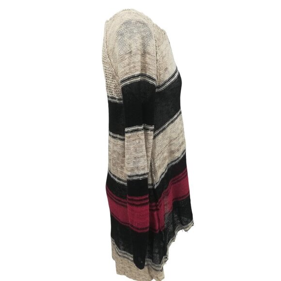 Free People Open Knit Tunic Hi Low Sweater Size S Striped Boho Bohemian Beige - Picture 6 of 15